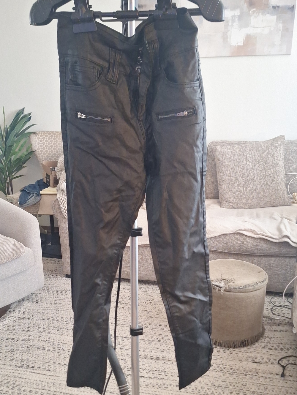 Black Faux Leather High-Waist Skinny Pants for Women
